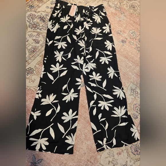 Philosophy Black & Cream Pull On Elastic Waist Pockets Polyester Pants Sz Large - Picture 1 of 11